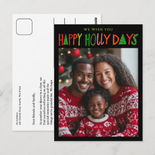 HAPPY HOLLY DAYS Holiday Christmas CUSTOM Photo Postcard