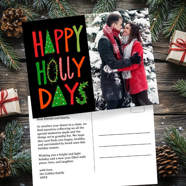 HAPPY HOLLY DAYS Holiday Christmas CUSTOM Photo Postcard (HAPPY HOLLY DAYS Hand-Drawn Lettering Holiday Xmas Christmas CUSTOM Photo Postcard
)