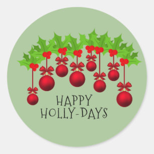 HAPPY HOLLY-DAYS Red/Green Christmas Festive Classic Round Sticker