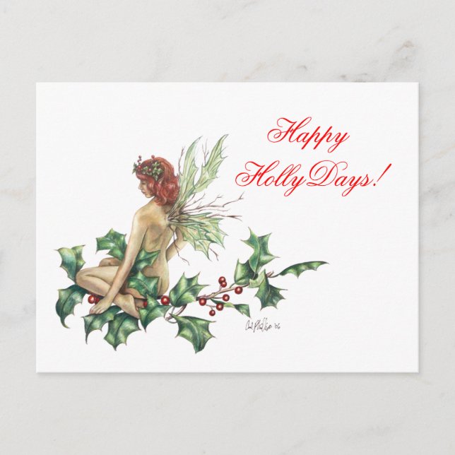 Happy HollyDays!  Fairy Fantasy Art Post Card (Front)