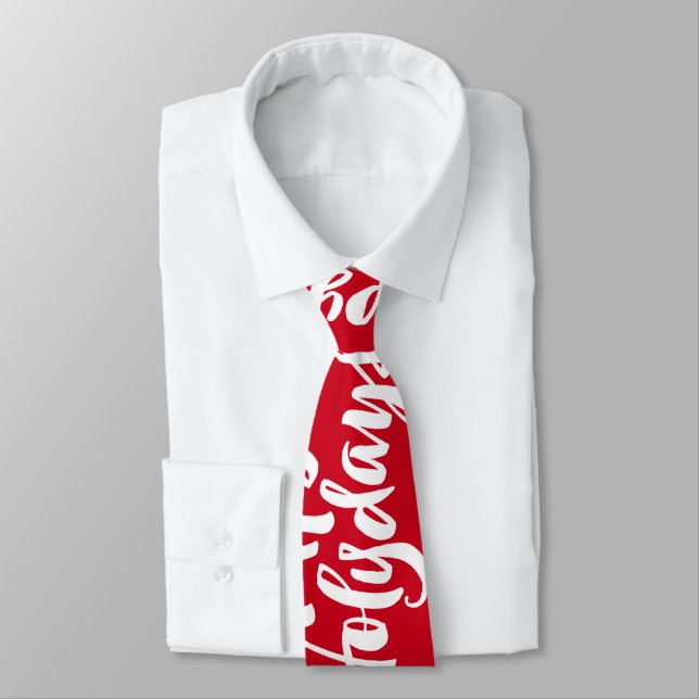 Happy Holydays Holidays Calligraphy Religious Red Tie (Tied)