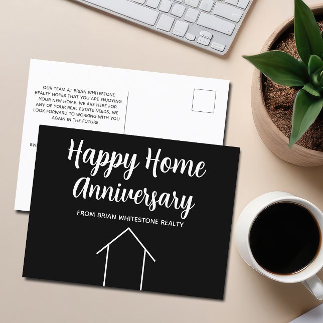 Happy Home Anniversary Black White Real Estate Postcard (Creator Uploaded)