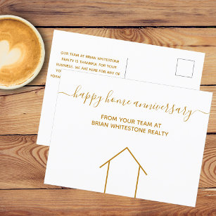 Happy Home Anniversary Gold Real Estate Company Postcard