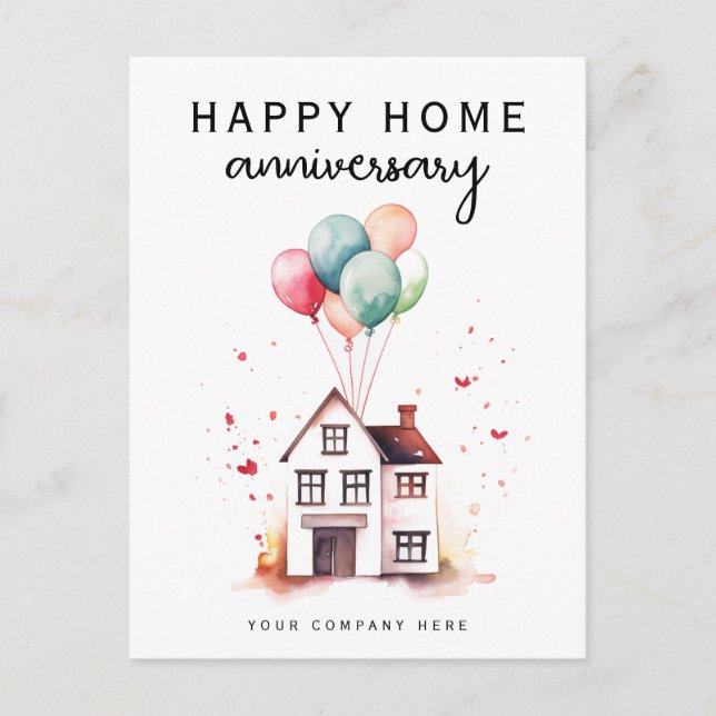 Happy Home Anniversary House Balloons Realty Postcard (Front)