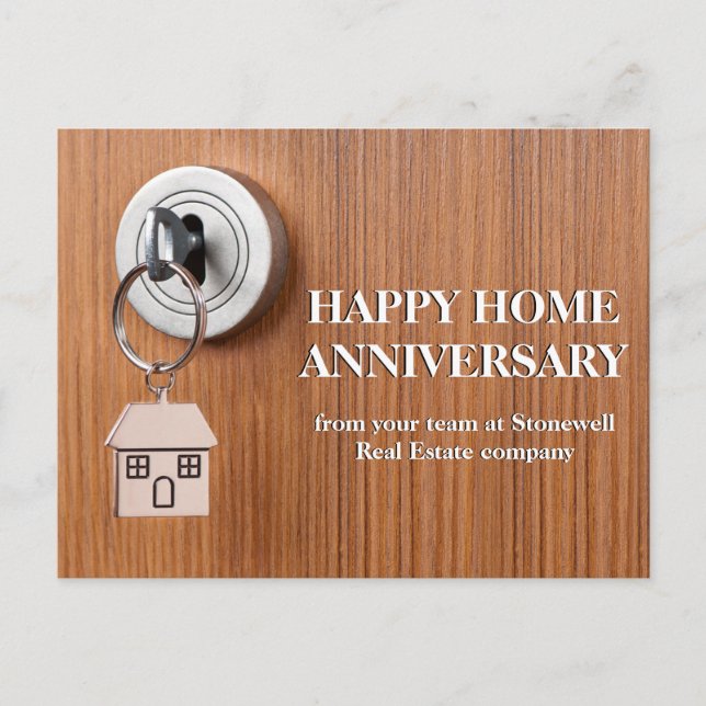 Happy Home Anniversary Real Estate Key in Door Postcard (Front)