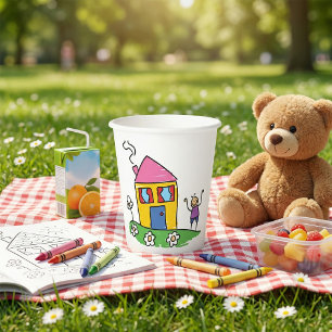Happy Home Colourful House and Stick Figure Paper Cups