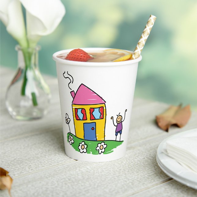 Happy Home Colourful House and Stick Figure  Paper Cups (Creator Uploaded)