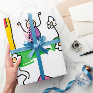 Happy Home Colourful House and Stick Figure  Wrapping Paper