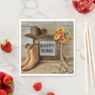Happy Home Cowgirl Cowboy Style With Cowboy Boots Napkin