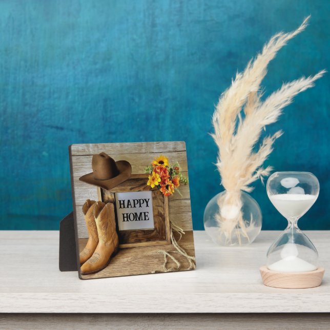 Happy Home Cowgirl Cowboy Style With Cowboy Boots  Plaque (Insitu)