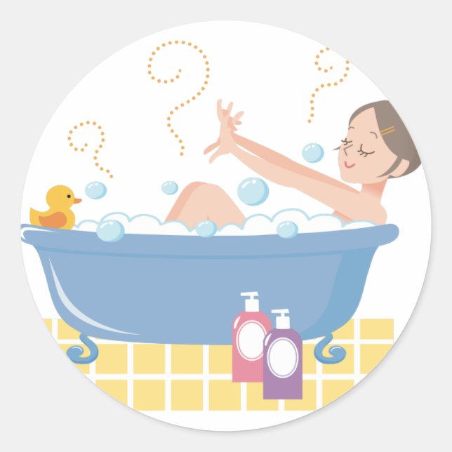 Happy Home Spa Day - woman in bath tub Classic Round Sticker (Front)