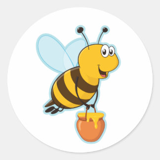 Happy Honey Bee & Honey Pot Classic Round Sticker