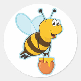 Happy Honey Bee & Honey Pot Classic Round Sticker