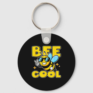 Happy honeybee character fun peace sign cute bee key ring