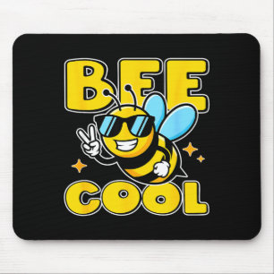 Happy honeybee character fun peace sign cute bee mouse mat