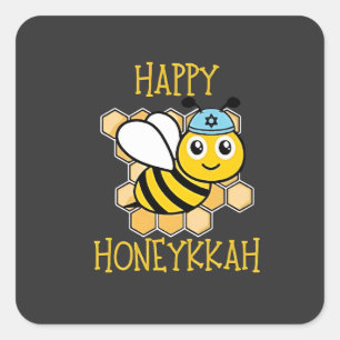 Happy Honeykkah Honey Bee Hanukkah Jewish  Square Sticker