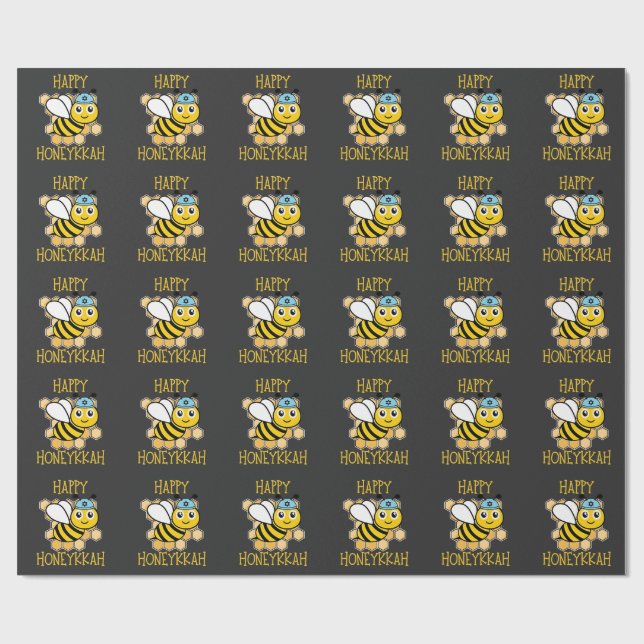 Happy Honeykkah Honey Bee Hanukkah Jewish  Wrapping Paper (Flat)