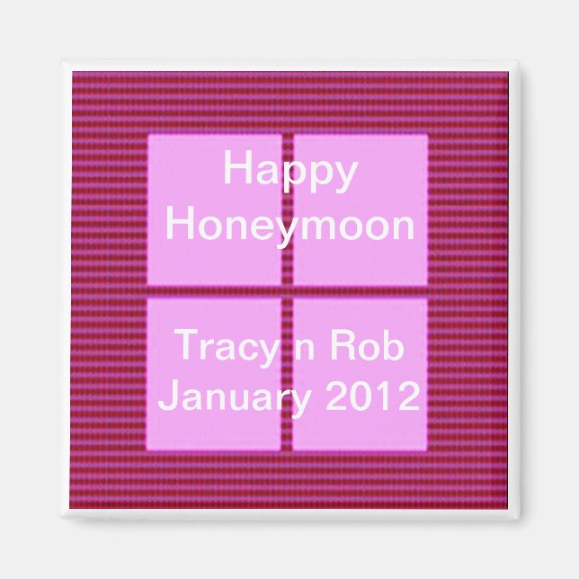 Happy Honeymoon - Pink Square Memory Bank Magnet (Front)