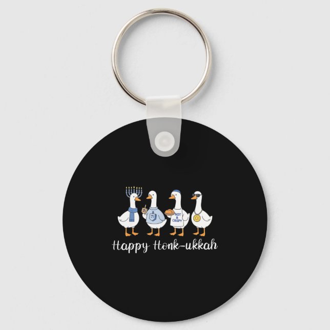 Happy Honk-ukkah Hanukkah Silly Goose Women Men Ki Key Ring (Front)