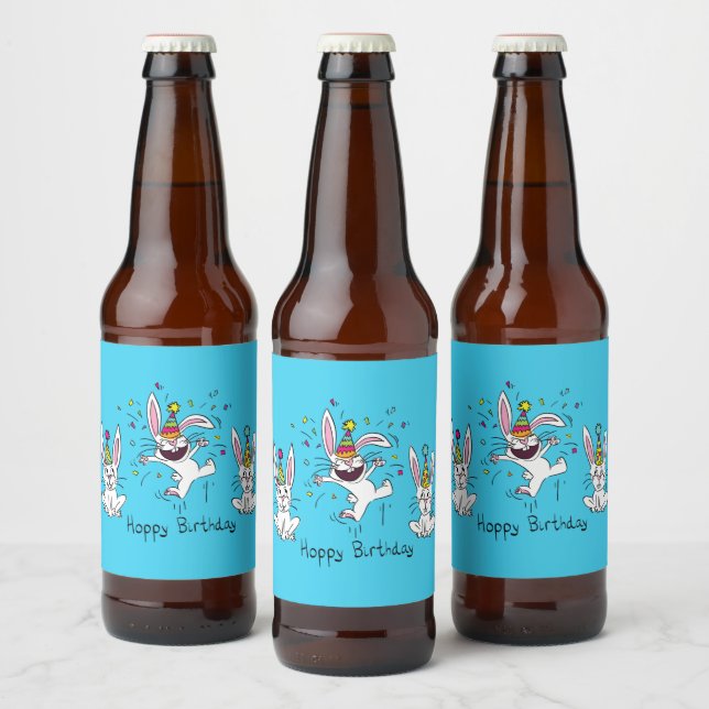 Happy Hoppy Birthday Bunny Rabbits Beer Labels (Bottles)