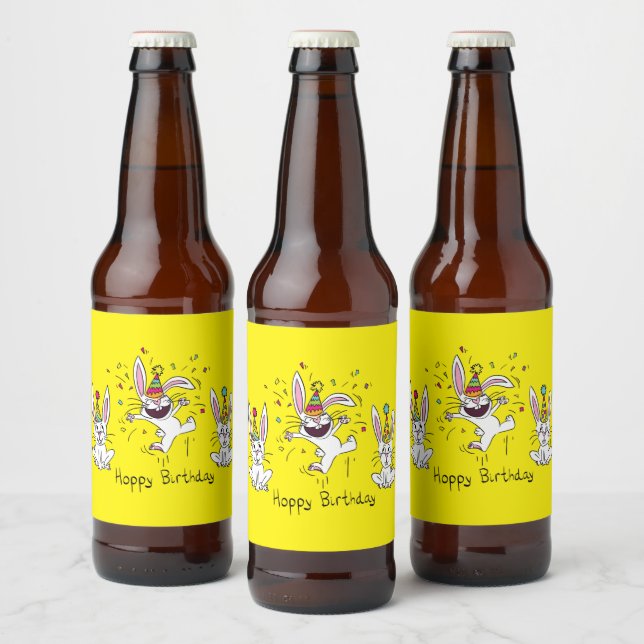Happy Hoppy Birthday Bunny Rabbits Beer Labels (Bottles)