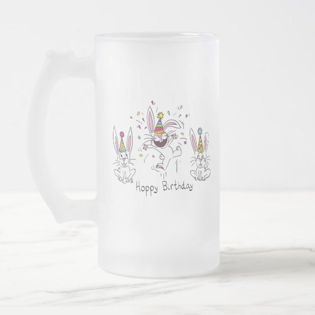 Happy Hoppy Birthday Bunny Rabbits Beer Mug (Left)