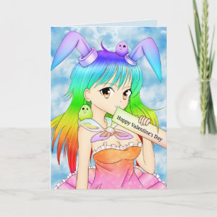 Happy 'Hoppy' Valentine's Day Anime Bunny Holiday Card