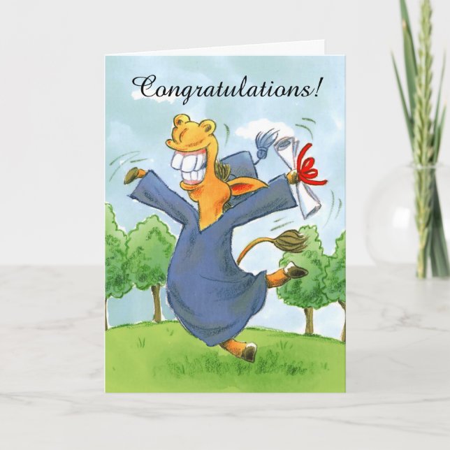 Happy horse cap graduation customisable card (Front)