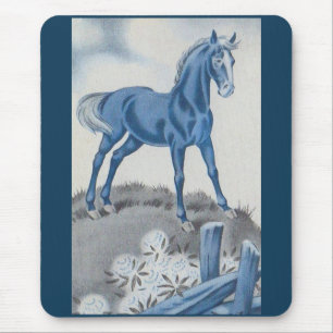 happy horse in blue mouse mat
