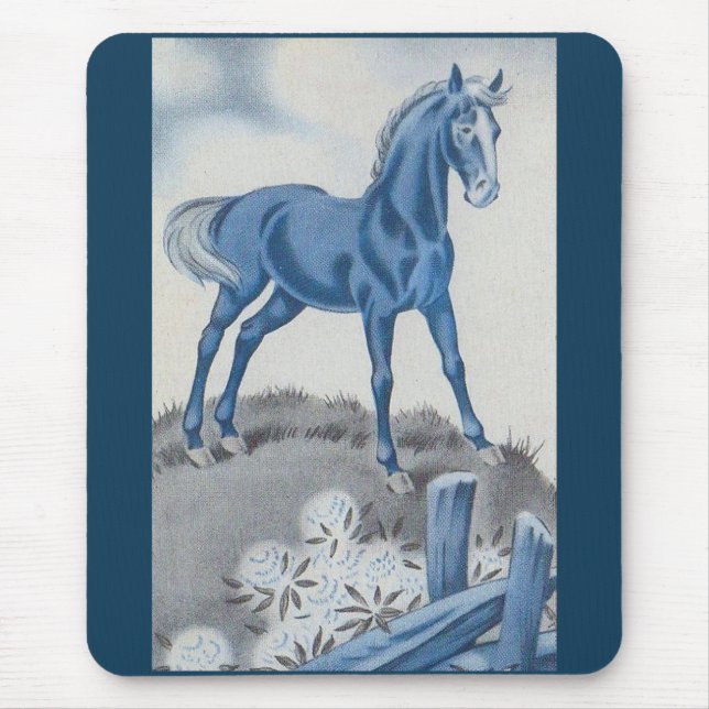 happy horse in blue mouse mat (Front)