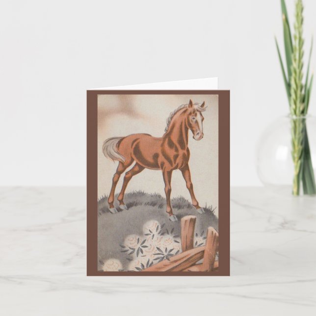 happy horse in brown note card (Front)