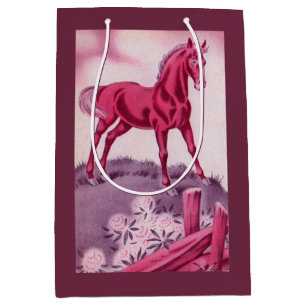 happy horse in pink medium gift bag