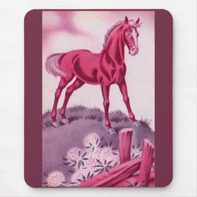 happy horse in pink mouse mat (Front)