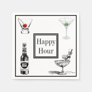 Happy Hour Beer Martini Cocktails Alcohol Party Napkin
