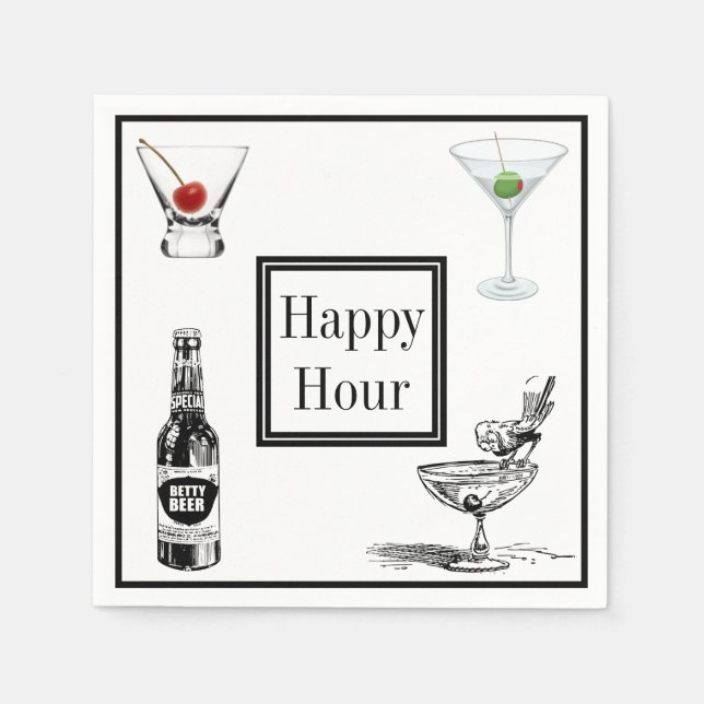 Happy Hour Beer Martini Cocktails Alcohol Party Napkin (Front)