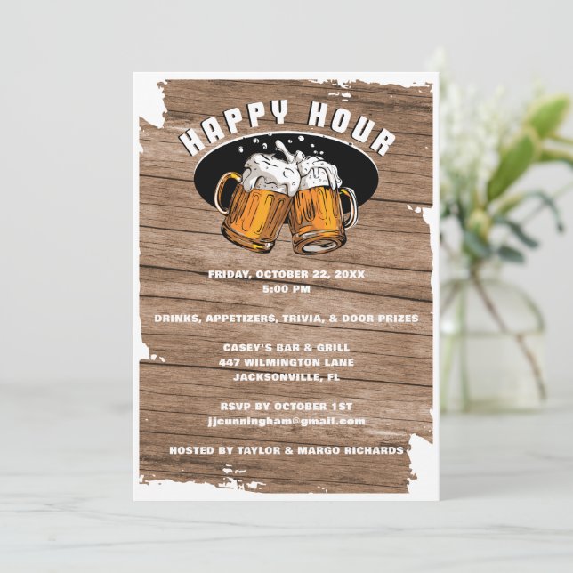 Happy Hour Beer Mugs Invitation (Standing Front)