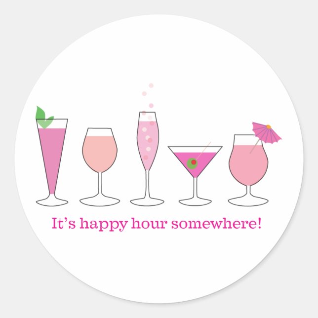 happy hour classic round sticker (Front)