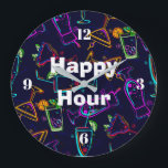 Happy Hour Cocktails Large Clock<br><div class="desc">This bright cocktails-themed Happy Hour wall clock makes a great gift. Fun for your home bar,  man cave or bonus room.</div>