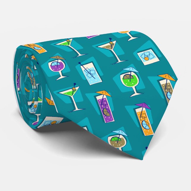 Happy Hour Fifties Cocktail Teal Tie (Rolled)
