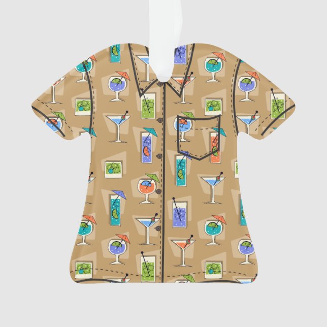 Happy Hour Hawaiian Tropical Drink Aloha Shirt Ornament (Front)