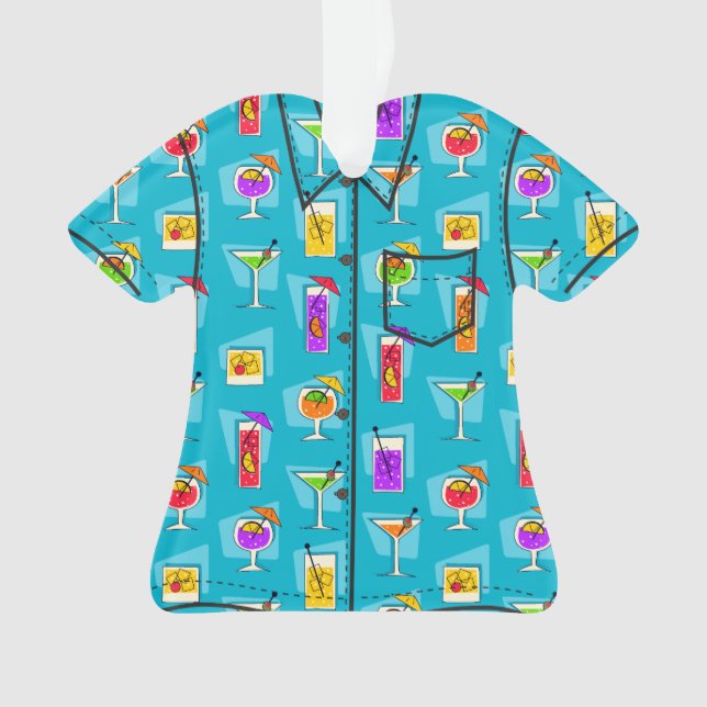 Happy Hour Hawaiian Tropical Drink Aloha Shirt Ornament (Front)