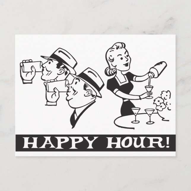 Happy Hour invitation with funny retro Postcard (Front)