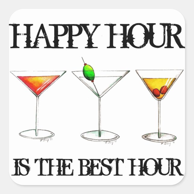 Happy Hour is the Best Hour Mixed Drink Cocktails Square Sticker (Front)