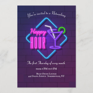 Happy Hour Neon Networking Invitation