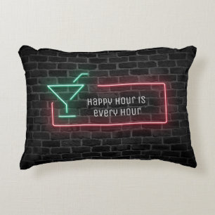 Happy Hour Neon Sign Decorative Cushion