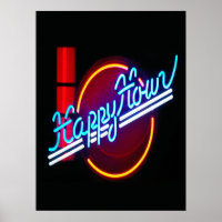 Happy Hour Neon Sign Poster