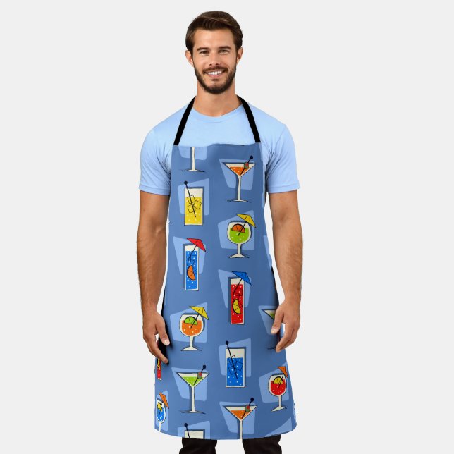 Happy Hour Retro Hawaiian Tropical Drinks -Blue Apron (Worn)