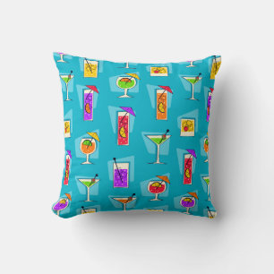 Happy Hour Retro Hawaiian Tropical Drinks Cushion