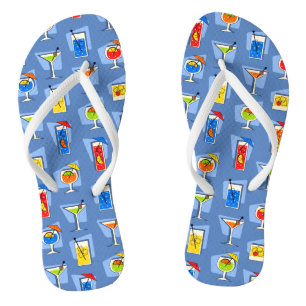Happy Hour Retro Hawaiian Tropical Drinks Two-side Flip Flops