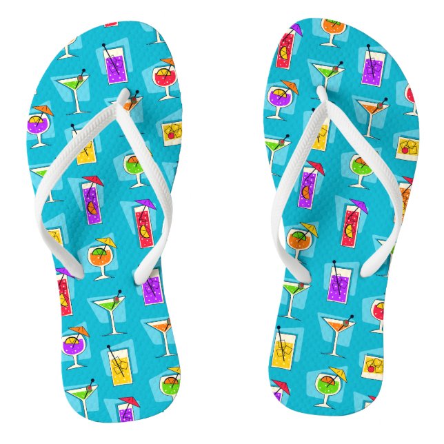 Happy Hour Retro Hawaiian Tropical Drinks Two-side Flip Flops (Footbed)
